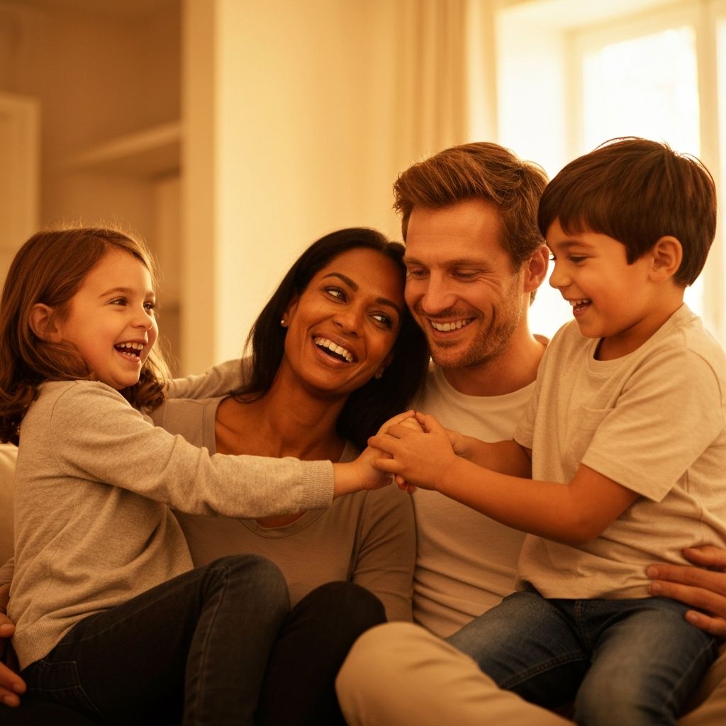 Famille heureuse profitant de leur prospérité