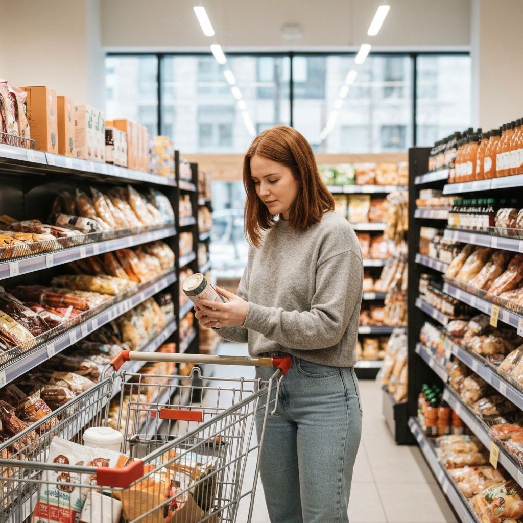 Une personne faisant ses courses et vérifiant les prix dans un supermarché