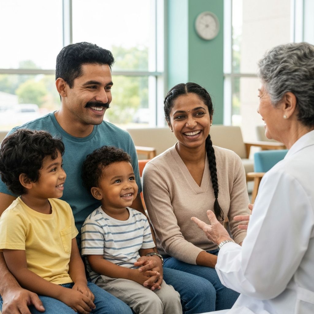 Une famille heureuse dans un environnement de soins de santé