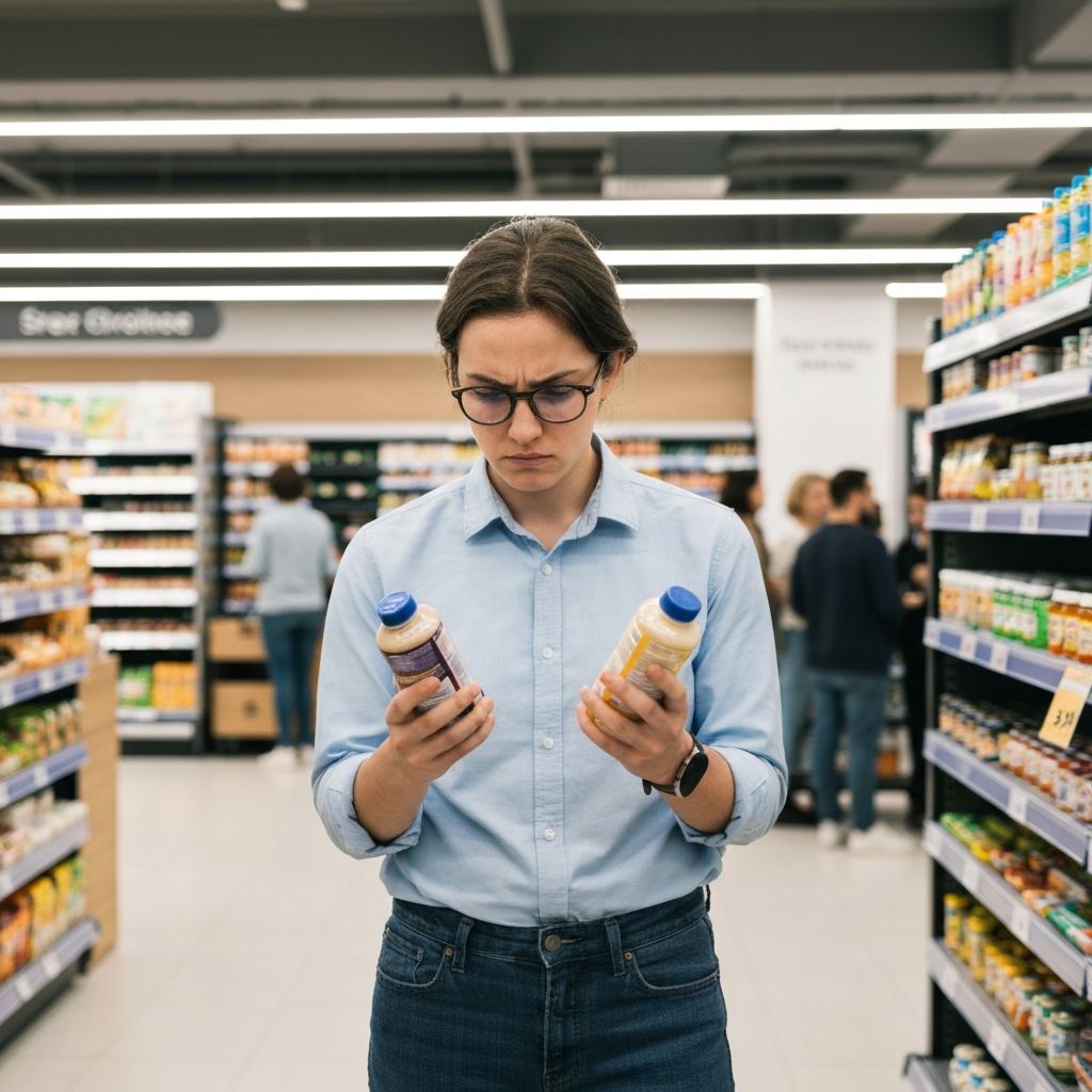 Une personne comparant les prix au supermarché